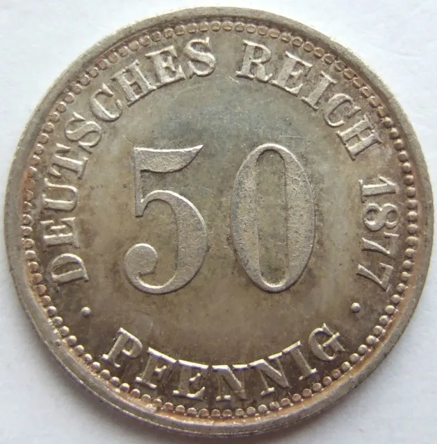 Moneta Reich Tedesco Impero Tedesco Argento 50 Pfennig 1877 J IN