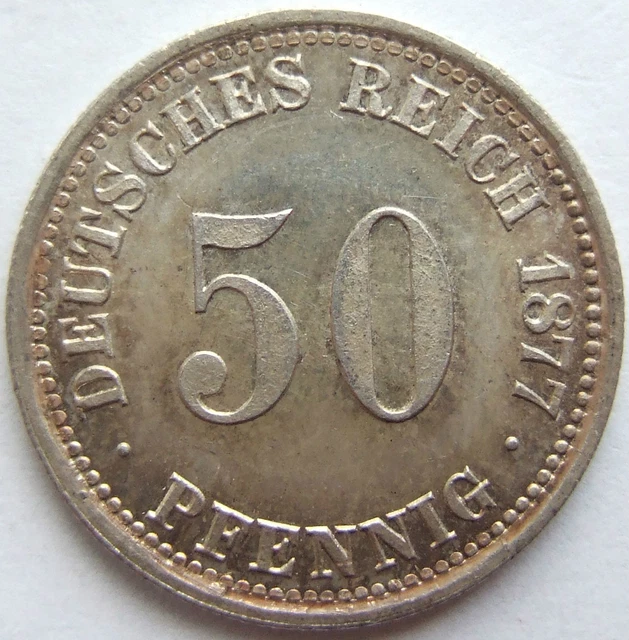 Moneta Reich Tedesco Impero Tedesco Argento 50 Pfennig 1877 J IN