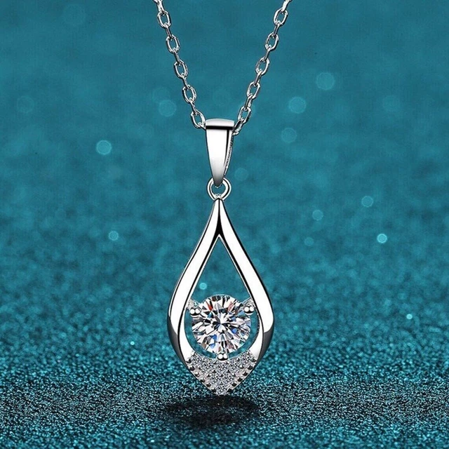 1.00Ct Round Cut Simulated Diamond Teardrop Pendant With Chain 14k White Gold Fn