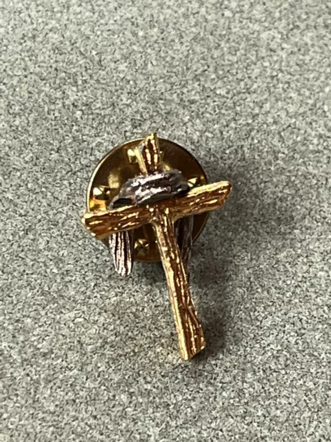 Small Goldtone Cross w Silvertone Drape Resurrection CROSS Hat or Lapel Pin or 2