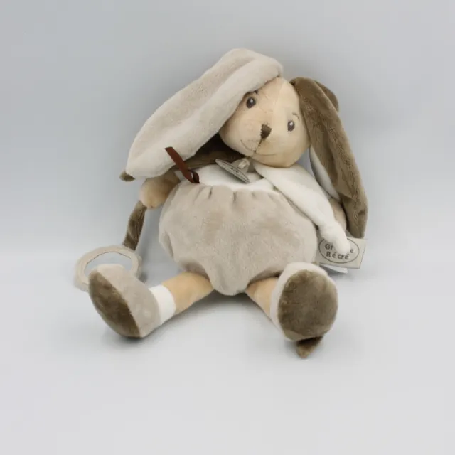 Doudou et compagnie lapin blanc gris marron hochet miroir LA GRANDE RECRE - 2651