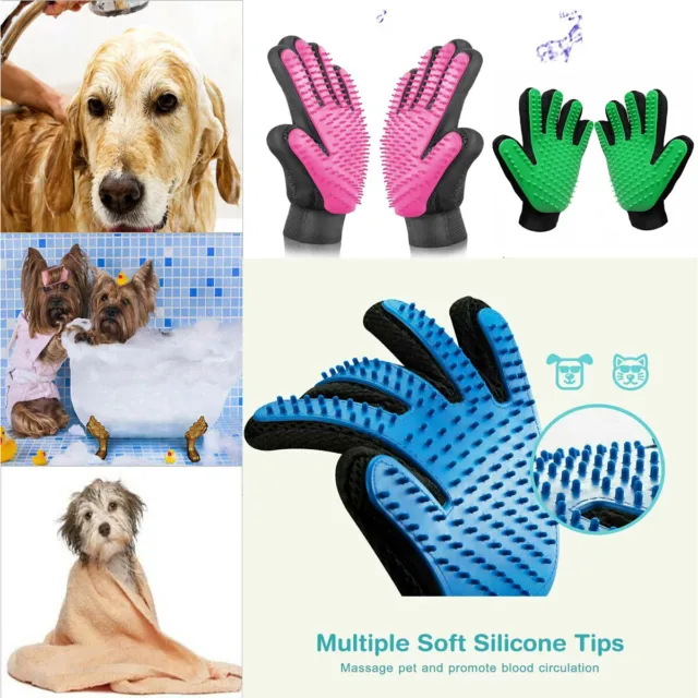 Pet Hair Remover Gloves Brush Dog Cat Grooming Massage Soft Bath Deshedding Tool