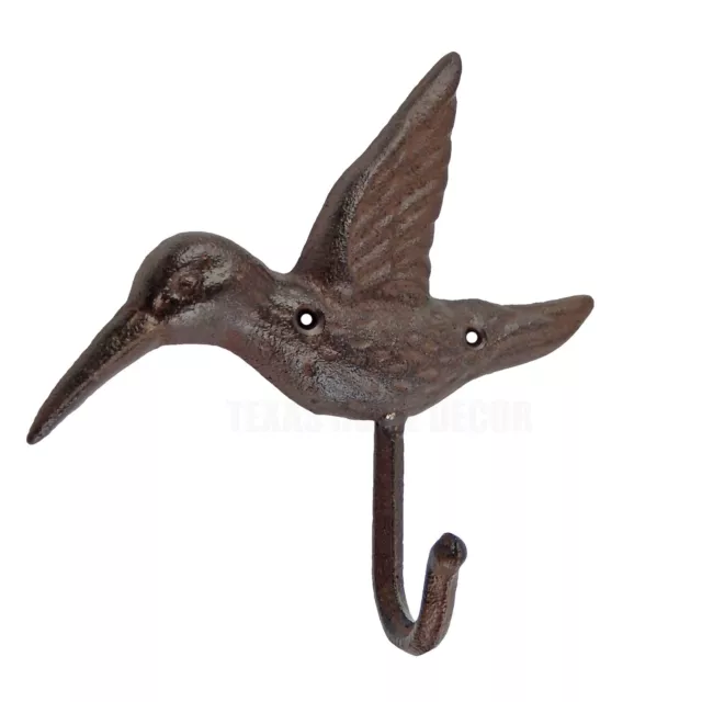 Hummingbird Wall Hook Cast Iron Key Towel Coat Hanger Antique Brown Look
