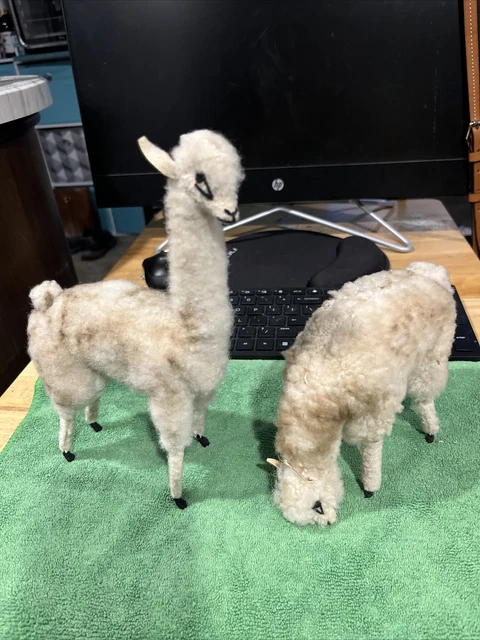 Vintage Llama Alpaca Leather Body Wool Covering Figurine Toy