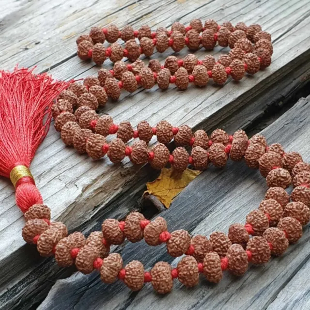 8mm Natural brown Rudraksha 108 knot beads necklace Cuff Energy Classic