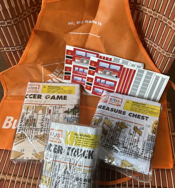 3X Home Depot Kids Workshop Build It Kits With Apron & Stickers-NO SOCCER BALL
