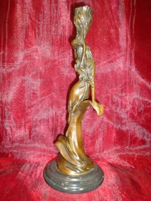 Estatua Candelero Damisela Art Deco Estilo Art Nouveau Estilo Bronce sólido Firm 2
