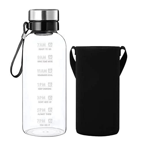 64 OZ Glass Water Bottle - Large Resuable Borosilicate Wide Mouth Filter Lid