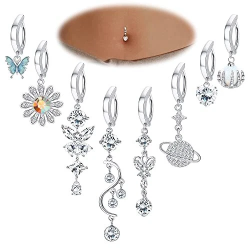 8Pcs Clicker Belly Button Ring Cute Belly Piercing Women Jewelry 14G Silver