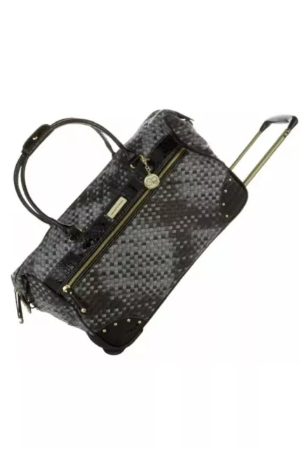NEW SAMANTHA BROWN ROLLING EMBOSSED WHEELED WEEKENDER BASKETWEAVE Black Grey