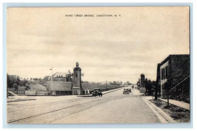 Jamestown NY, Third Street Bridge Atlantic White Flash Cars Vintage Postcard