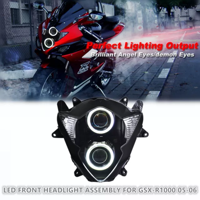 KT LED Angel Demon Eye Headlight Assembly for Suzuki GSX-R1000 2005-2006 White