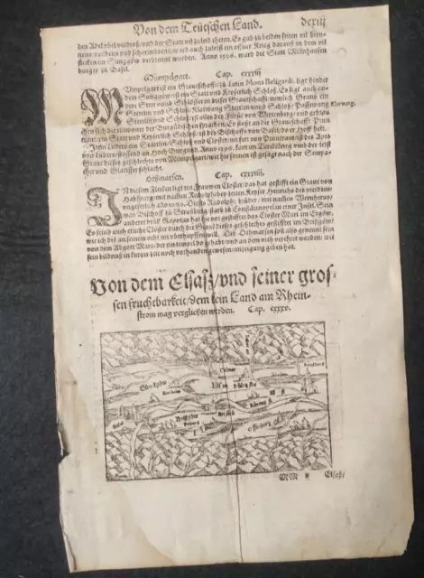 Xilografia Sebastian Munster Alsazia Foresta Nera Cosmographia 1574