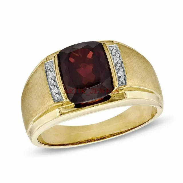 Natural Garnet Gemstone with 14K Gold Plated Silver Ring for Men's 3065