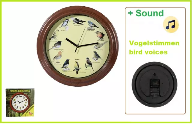 Reloj de Pared Reclamo de Pájaros Aves Niños con Sonido Animales Hasta Cada Hora
