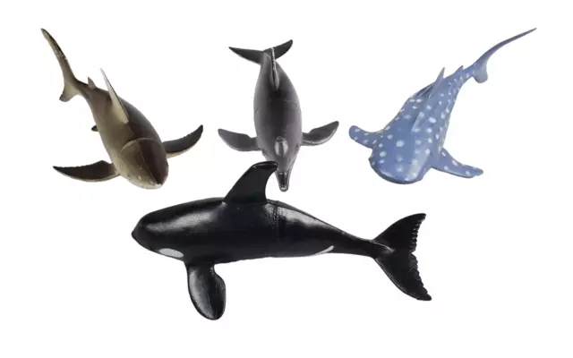Lot 4 Plastic Sea Animals Killer Whale Shark Dolphin Whale Shark Ocean Vintage