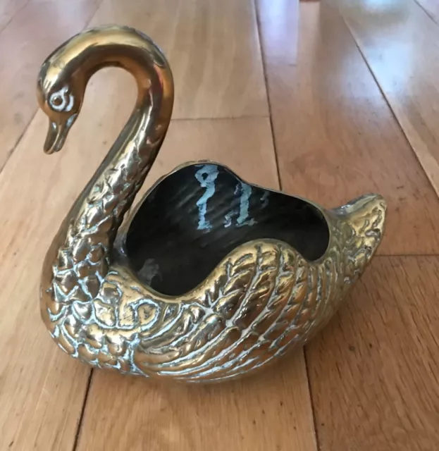 Large Vintage Brass Swan Planter Heavy 7 1/2” x 7”Cage 1