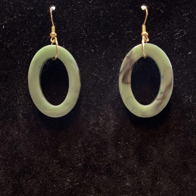 Vintage Hoop Earrings Faux Jade Plastic ~ Light Weight