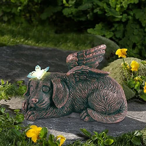 Regalos conmemorativos para perros, cachorro ángel jardín luz solar perro conmemorativo piedra perro ángel