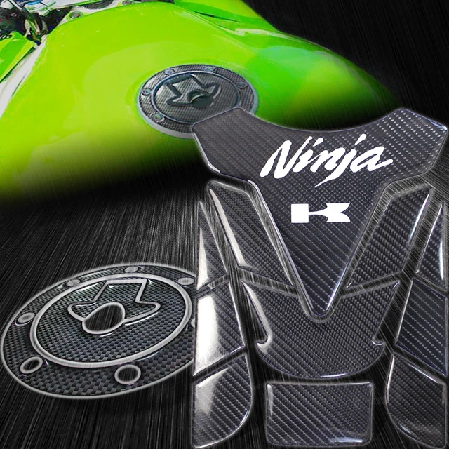 REAL CARBON FIBER 3D Fuel Tank Pad+Gas Cap Cover for Ninja 500R/ZX6R