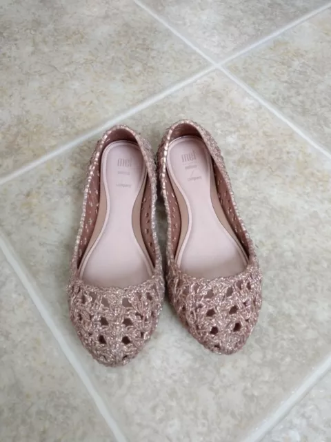 Mel Melissa Campana Girls' Flats Woven Shoes Gold Glitter Pink Euro 34/ 3