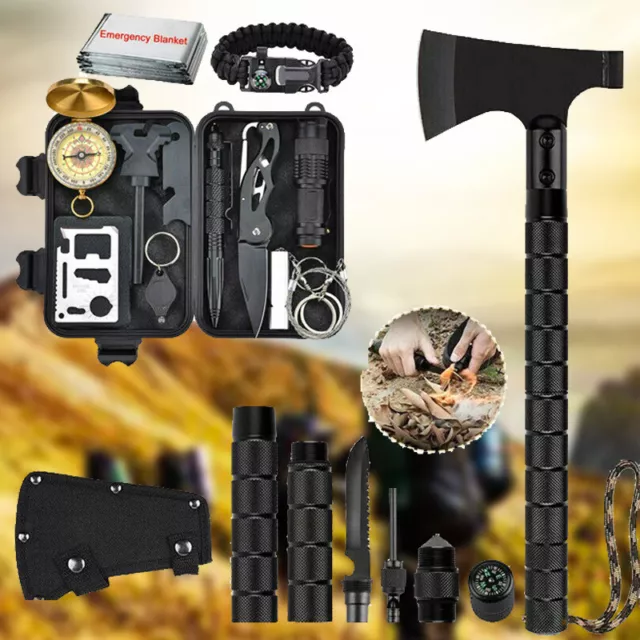 Kit De Survie Camping Hache Chasse Tactique Sac À Dos Équipement D'urgence FR
