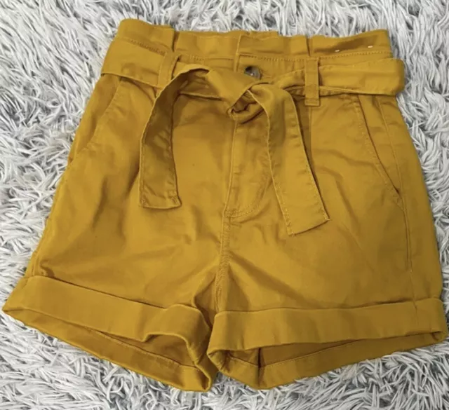 Express Paperbag waist Shortie Shorts Super High Rise Womens 0 Yellow summer