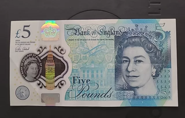 AA18 013645 - 2015 • Bank of England £5 Five Pounds Polymer/Plastic Note.