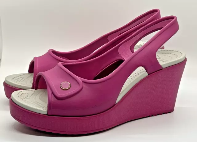 CROCS Pink Havana Wedge Sandals Slingback Platform Open Toe Heels Womens Size 8