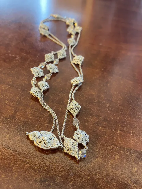 Stunning Nadri Signed N China SilverTone Pave Crystal Station Necklace