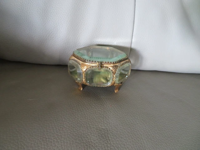 Ancien Coffret Boite à Bijoux en Verre Biseauté & Peinture