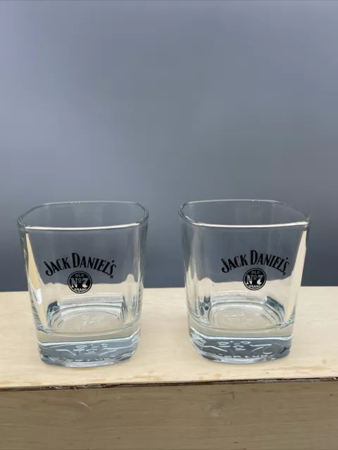 Pair Of Jack Daniels Old No 7 Brand Whiskey Barware Rocks Glass Tumbler Square