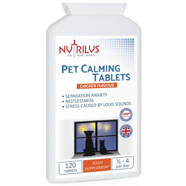 PET CALMING TABLETS for Dogs & Cats 120 Tablets Separation Travel