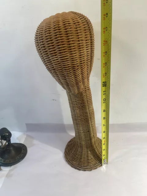 VTG Wicker Mannequin Head Hat Stand Natural Rattan Wig Store Display 19" Tall