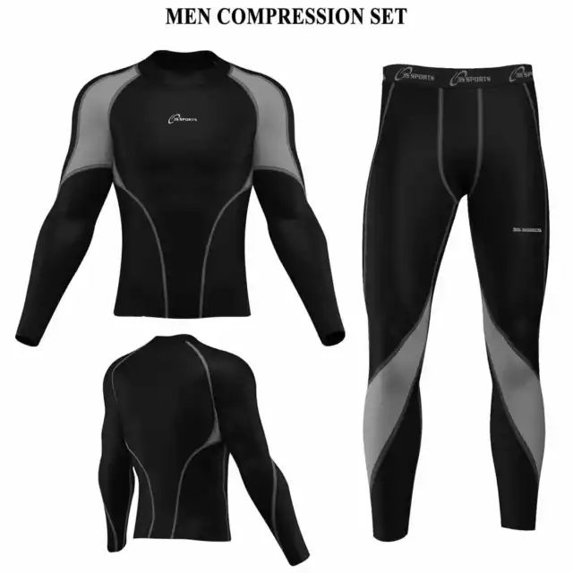 Herren Kompression Body Armour Base Schicht Oberteil Haut Passform Shirt + Leggings + Set 3S