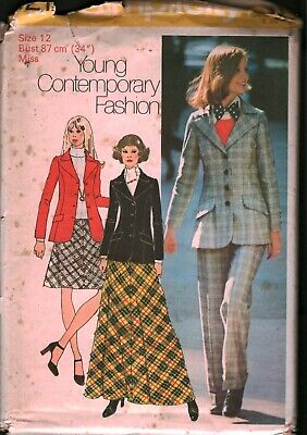 5212 Vintage Simplicity Patrón de Costura Misses Blazer Bies Falda Pants 2 Largo