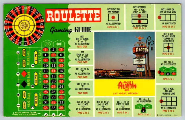 c1960s Milton Prell's Aladdin Hotel Las Vegas Nevada Roulette Vintage Postcard