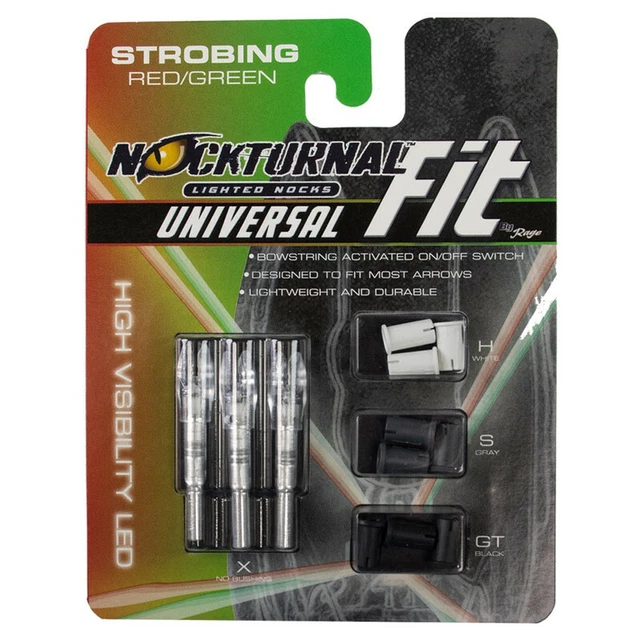 Rage Nockturnal Fit Universal Lighted Nocks, 3 pack, Strobing Red Green
