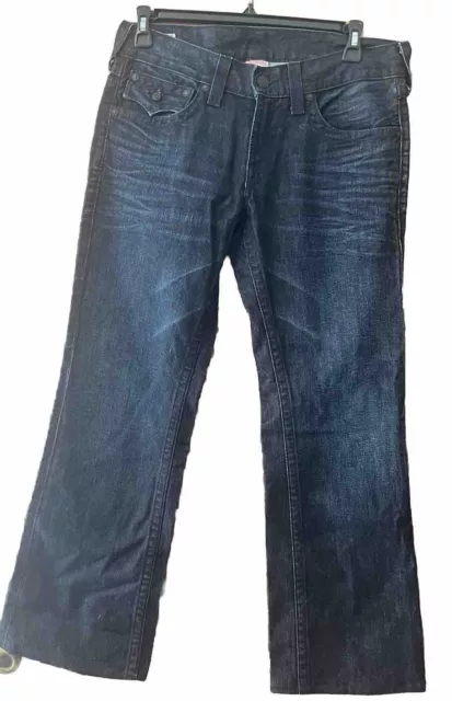 TRUE RELIGION Billy Men's 32x31 Dark Blue Denim Bootcut Jeans Flap Pockets USA