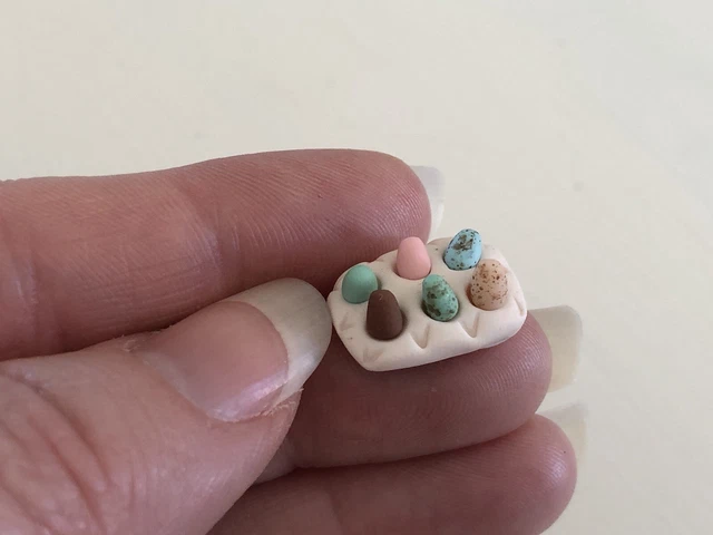 1:12 Mini Chicken Egg Assortment Tray OOAK Collection Handmade Easter Dollhouse 3