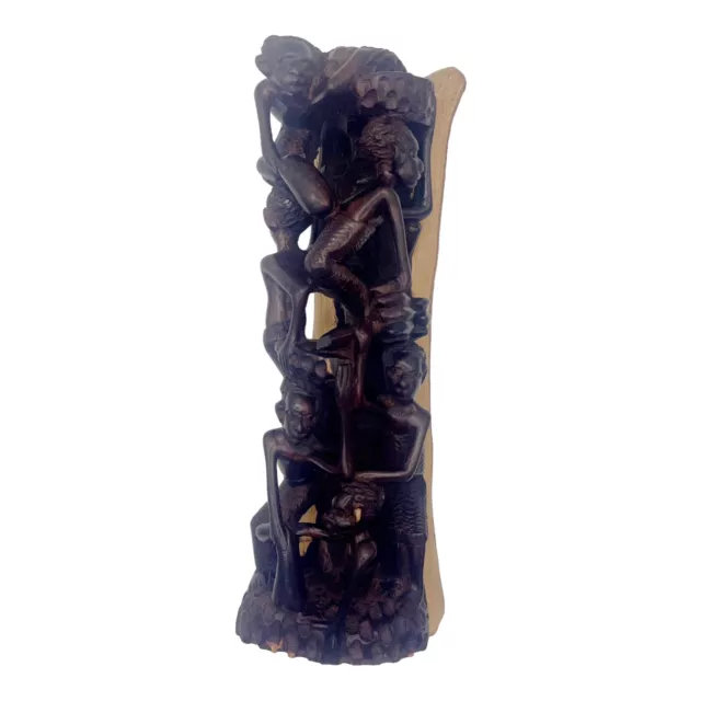 African Makonde Tree of Life Hand Carved Ebony Wood Statue 10 inches