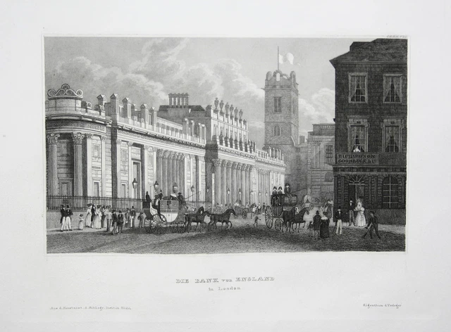 Inghilterra Londra Banca Vereinigtes Königreich View Incisione Acciaio Engraving