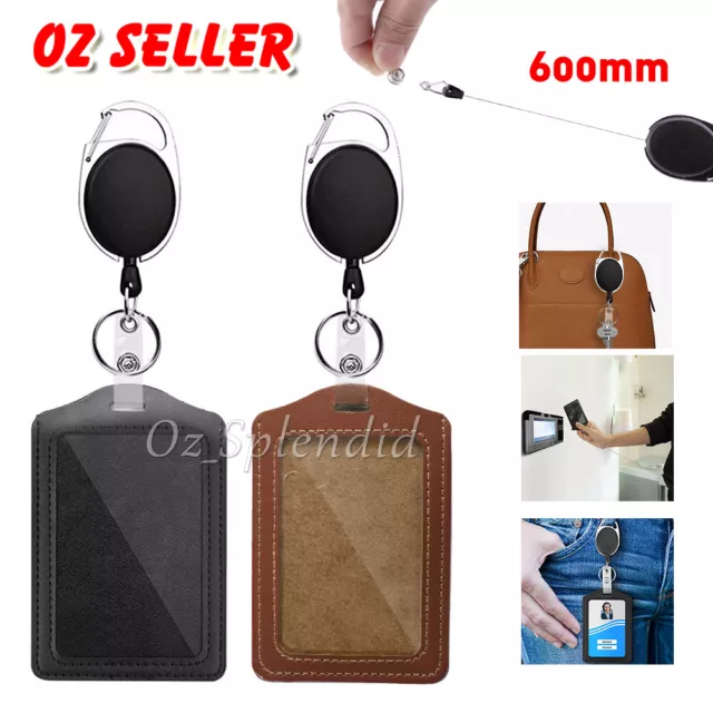 1-2 Set Retractable Id Badge Lanyard Opal Card Holder Business Security Pass Key