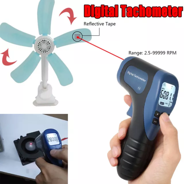 Non Contact Laser Tachometer Digital LCD Photo RPM Meter Handheld Tach Tool UK