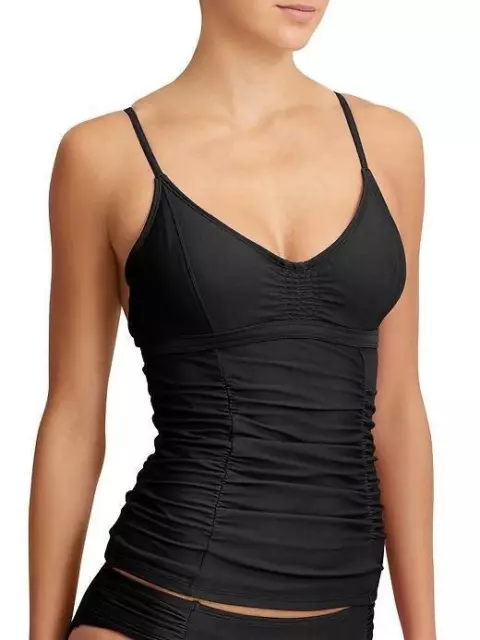 ATHLETA Black Smocked Tankini Top Swim Surf Paddle NEW sz 34 B / C