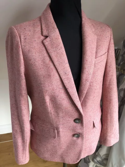 Joules Horatia Tweed Blazer Womens UK14 Pink Fleck Wool Hacking Jacket VGC