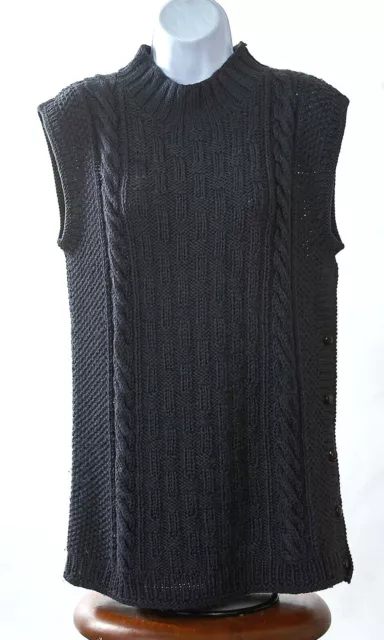 Ellen Tracy Size Small Charcoal Gray Wool Cable Hand Knit Sleeveless Sweater