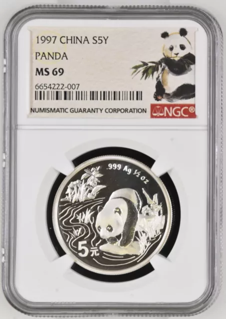 1997 1/2 oz China Panda Silver Coin NGC MS69