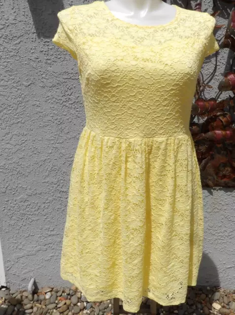 DEREK HEART Women's Yellow Lace Overlay Fit and Flare Dress Size 1X