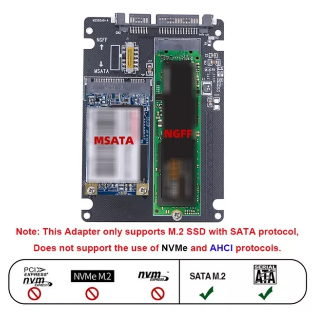 M.2 NGFF SSD MSATA vers Sata, compatible M.2/Msata - double disque - commutateur 2